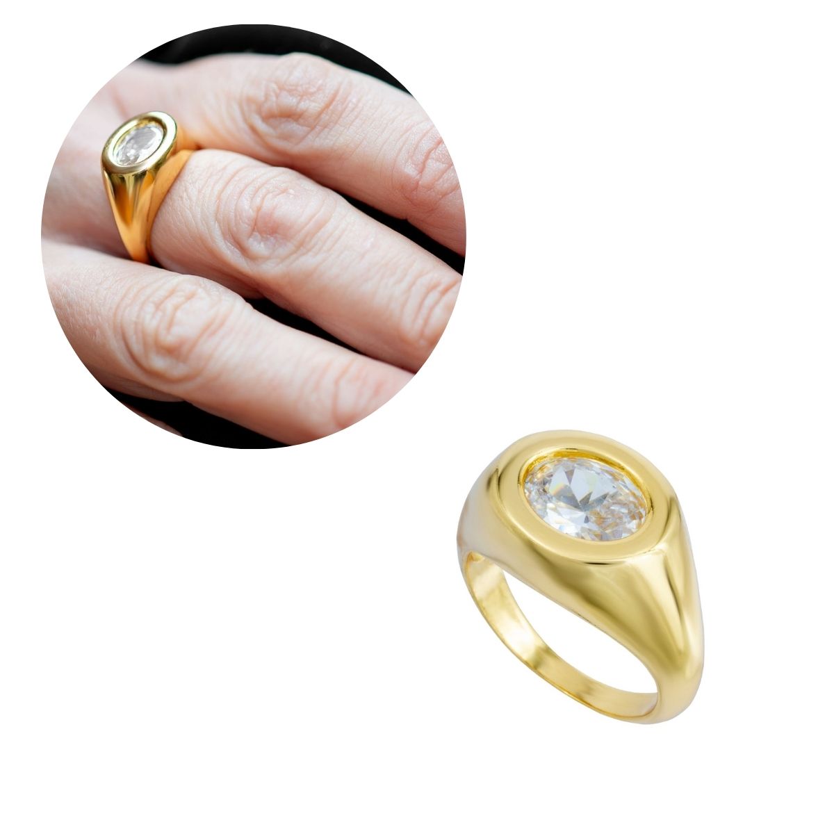 Anel De Cristal Dourado Tamanho 18 | Banhado A Ouro 18k