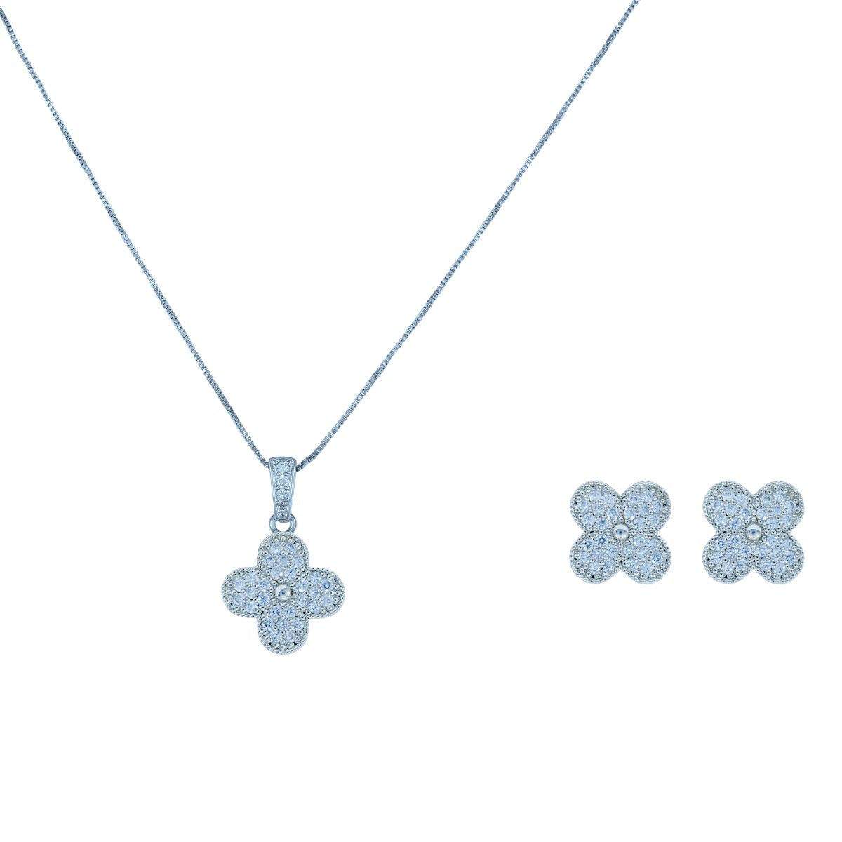 Conjunto Colar + Brinco Trevo com Zircônias | Banhado em Ouro 18k