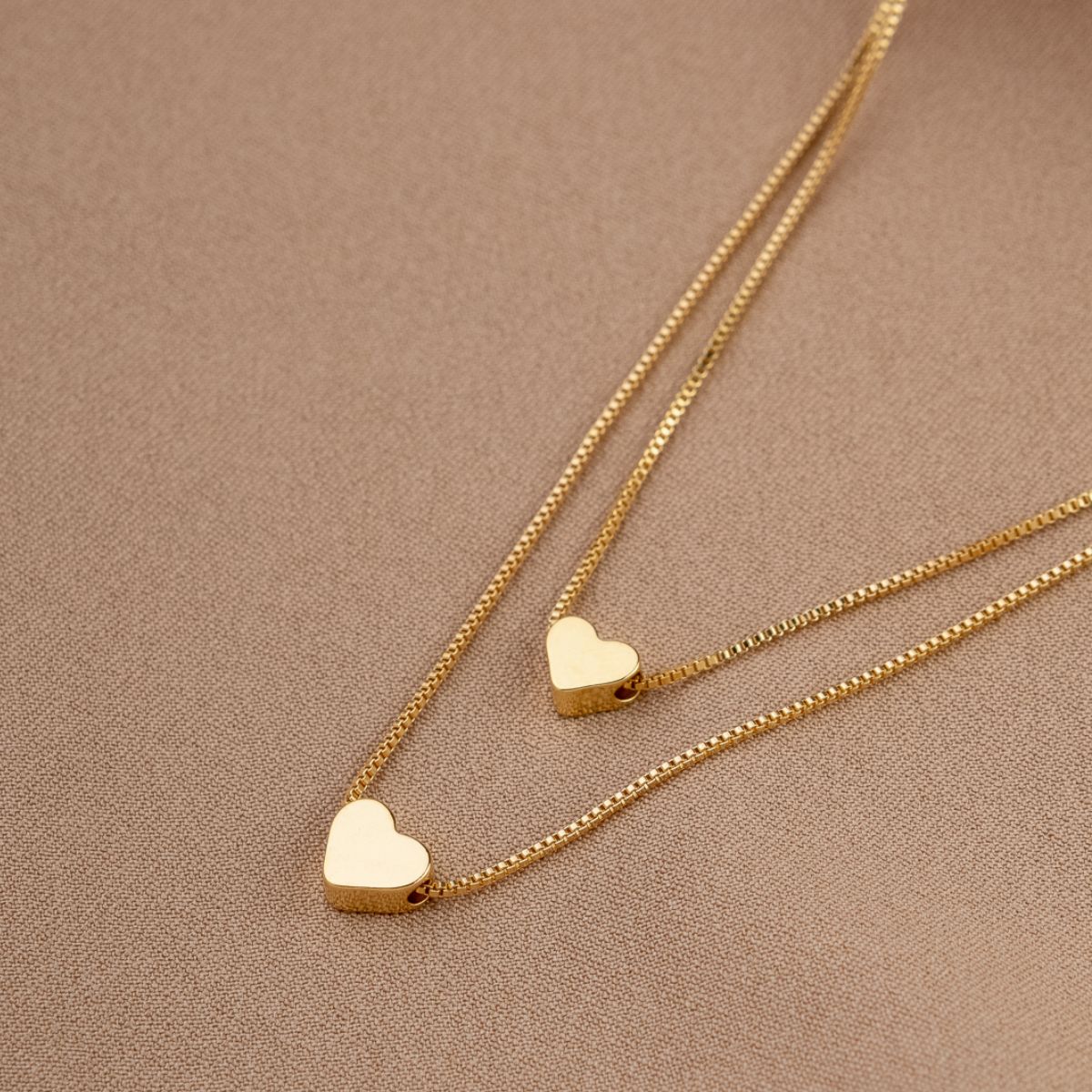 Colar Duplo Coração Liso | Banhado em Ouro 18k